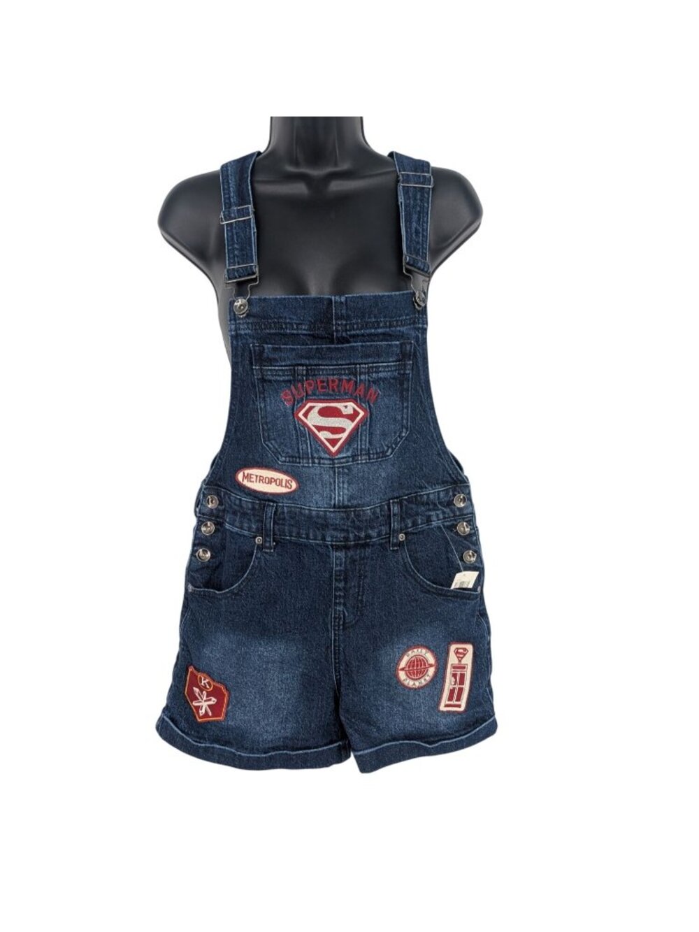 DC Comics Superman Icons Overalls Shorts Denim Shortall Patchwork Cosplay Small